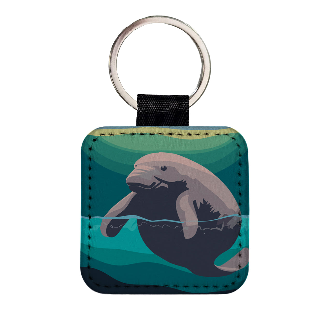 Manatee Ocean Sea Animal Square Faux Leather Keychain