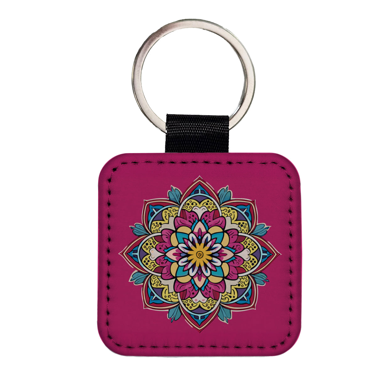 Mandala Colorful Beautiful Square Faux Leather Keychain
