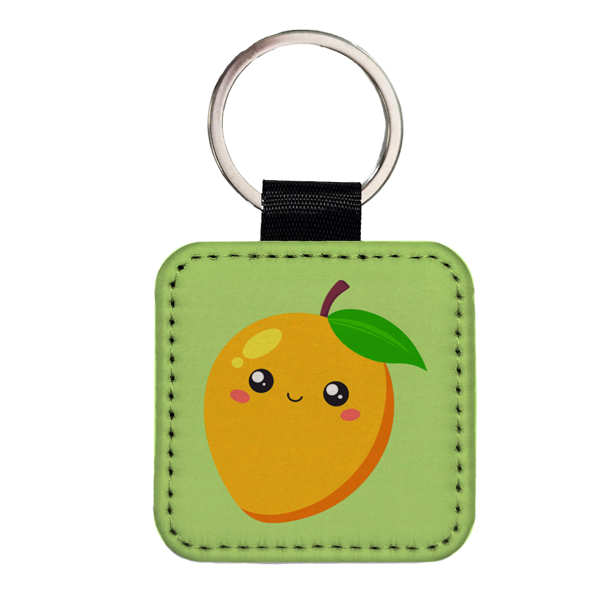Mango Cute Happy Fruit Square Faux Leather Keychain