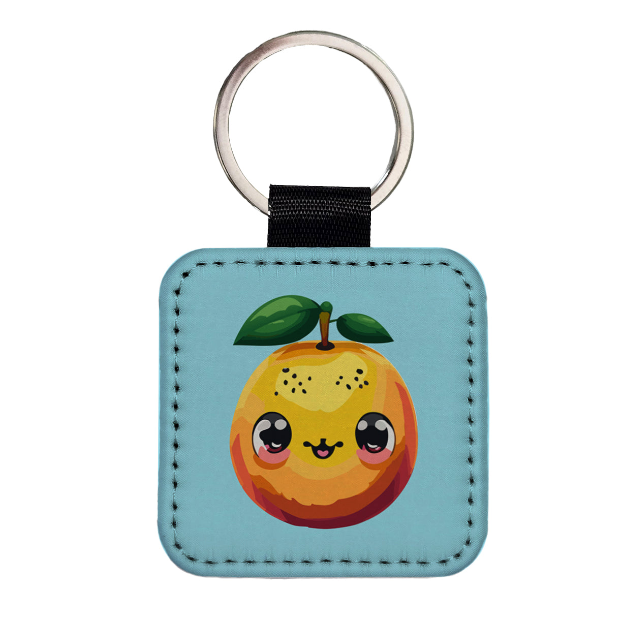 Mango Fruit Kawaii Square Faux Leather Keychain