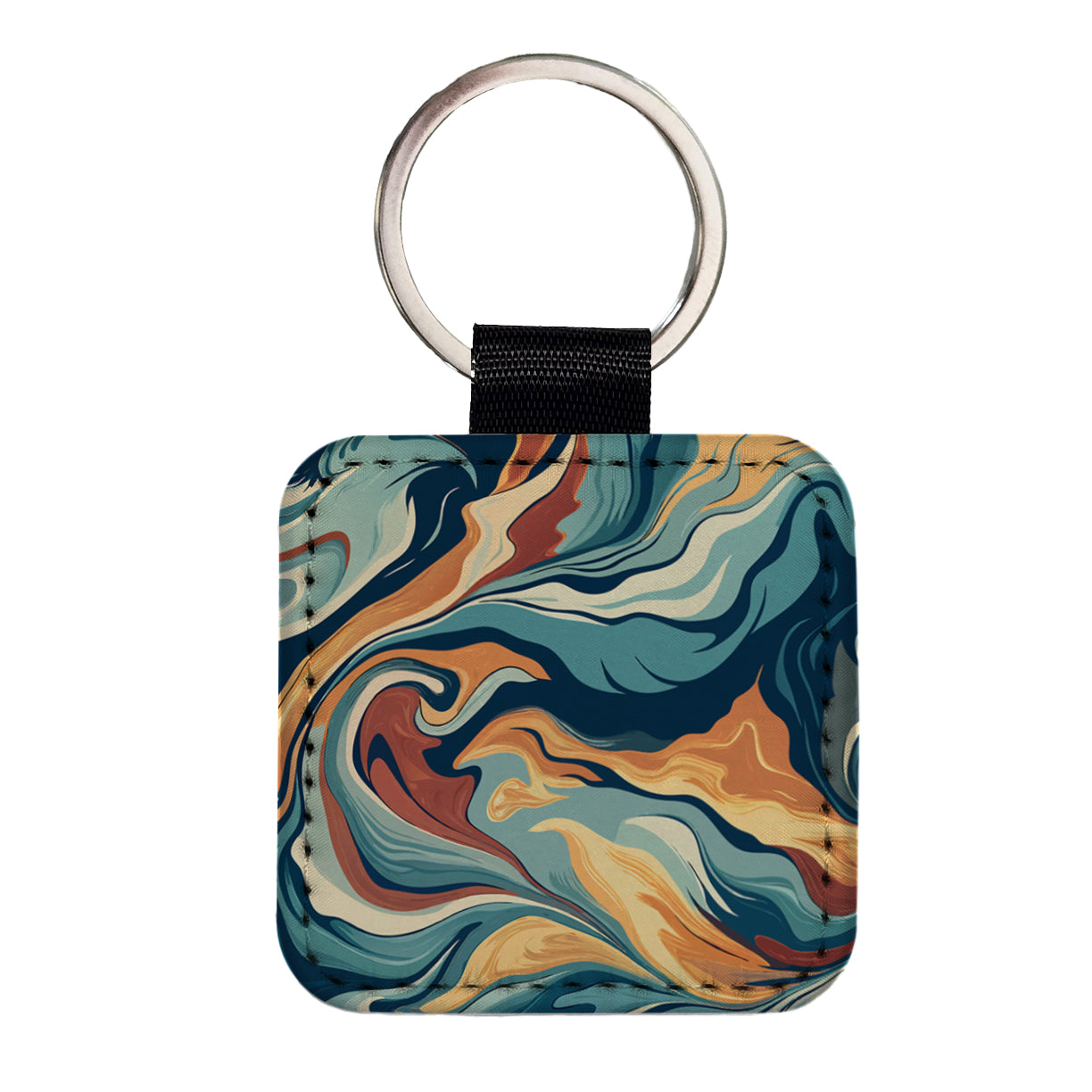 Marble Design Square Faux Leather Keychain