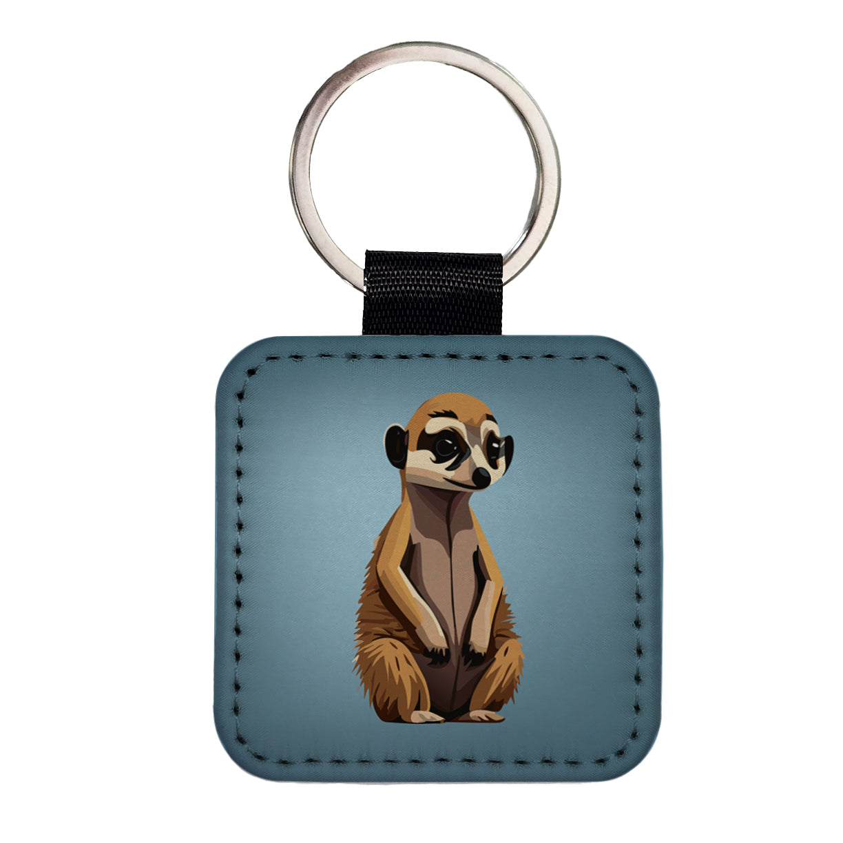 Meerkat Small Mongoose Sitting Square Faux Leather Keychain
