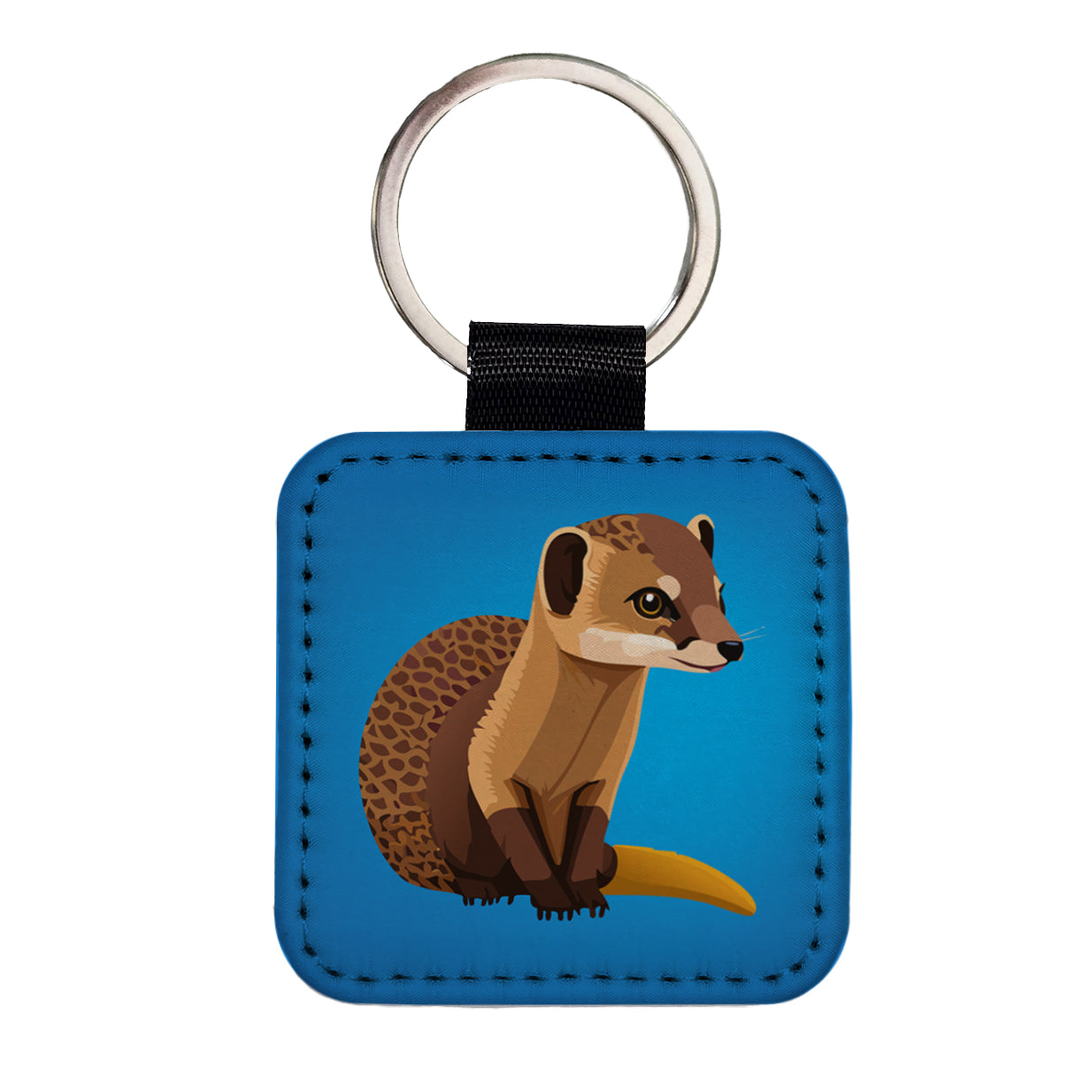 Mongoose Animal Square Faux Leather Keychain