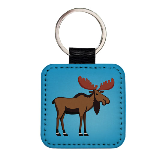 Moose Profile Square Faux Leather Keychain