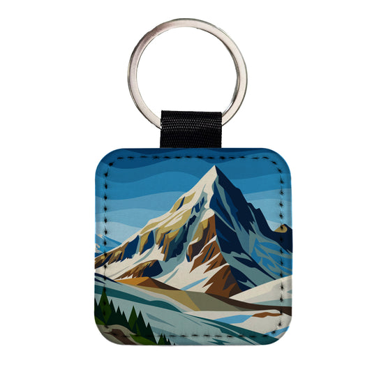 Mountain Slope Rugged Square Faux Leather Keychain