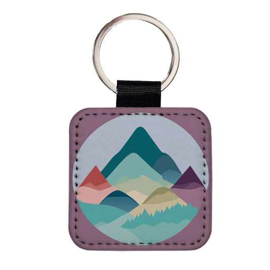 Mountains Pastel Square Faux Leather Keychain