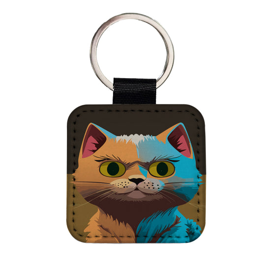 Munchkin Cat Colorful Square Faux Leather Keychain