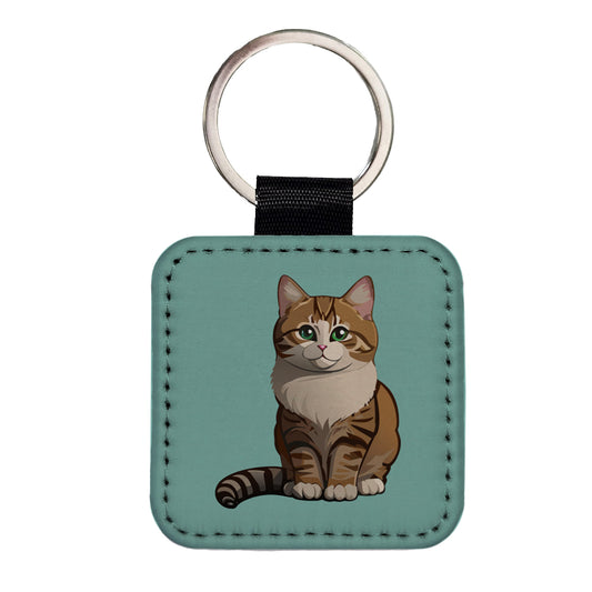 Munchkin Cat Sitting Square Faux Leather Keychain