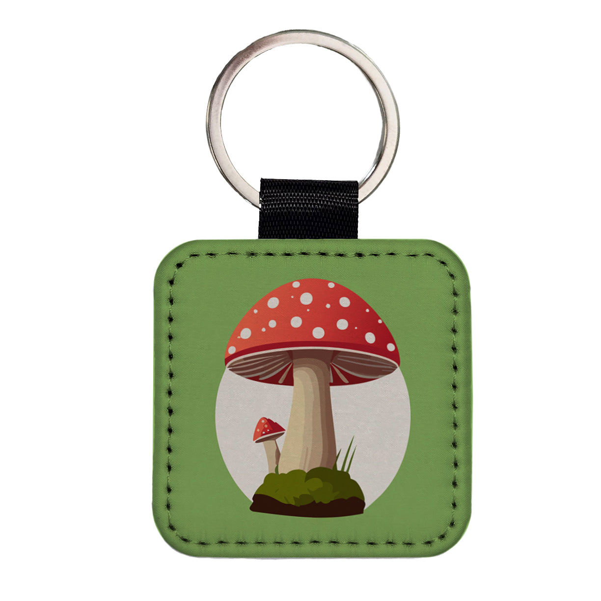Mushroom Toadstool Red Woodland Square Faux Leather Keychain
