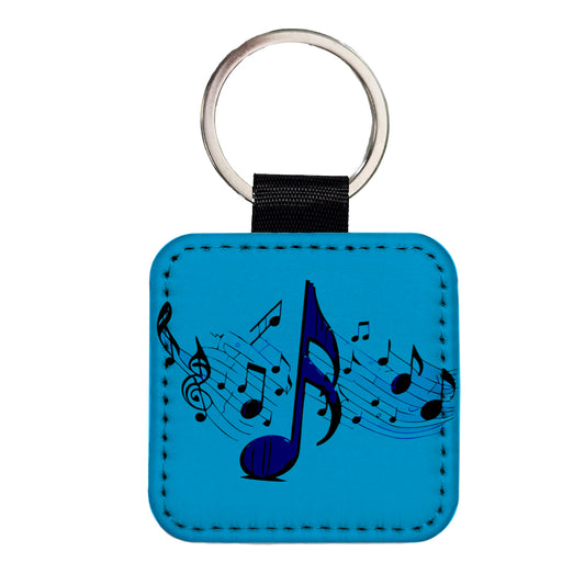 Music Notes Artistic Square Faux Leather Keychain