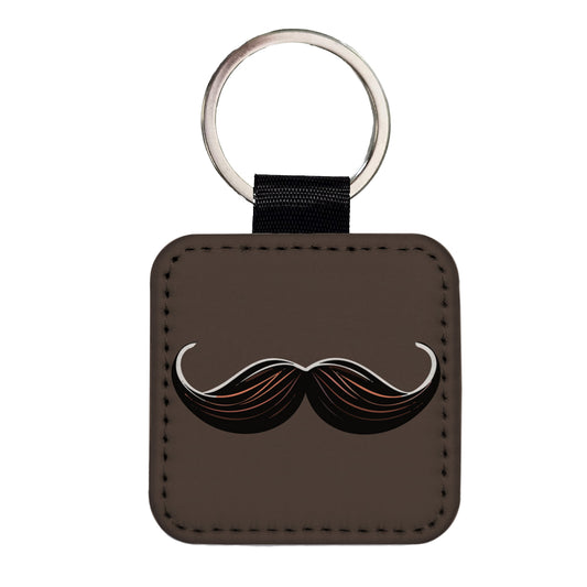 Mustache Funny Square Faux Leather Keychain