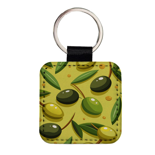 Olives Scattered Pattern Square Faux Leather Keychain