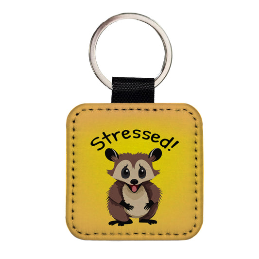 Opossum Possum Stressed Funny Square Faux Leather Keychain