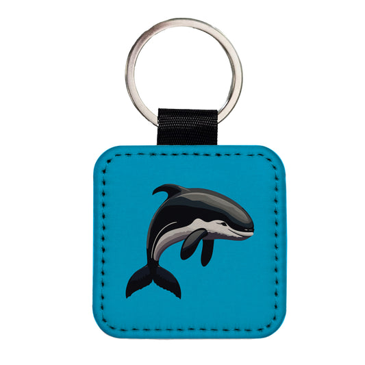 Orca Killer Whale Square Faux Leather Keychain
