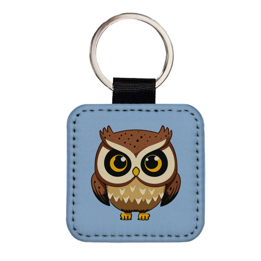 Owl Cute Short Square Faux Leather Keychain