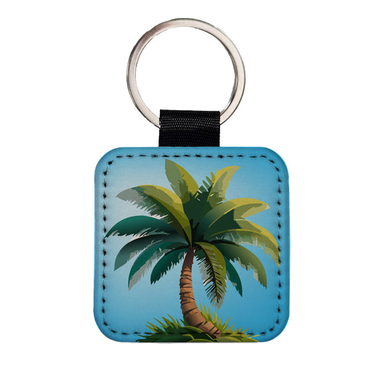 Palm Tree Lush Tropical Square Faux Leather Keychain