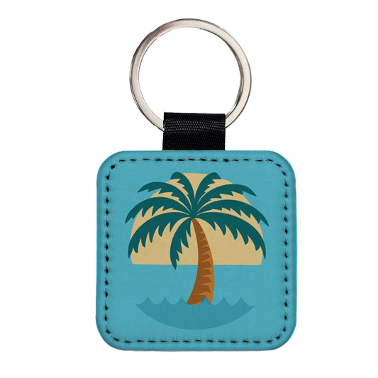 Palm Tree Ocean Tropical Vacation Square Faux Leather Keychain