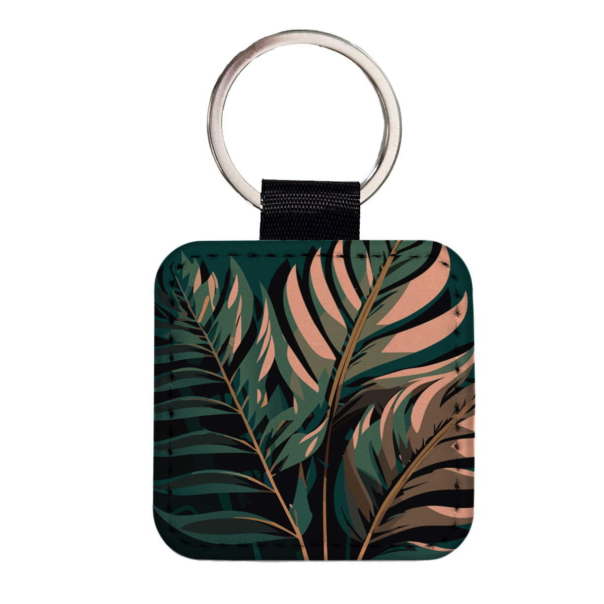 Palm Trees Leaves Fronds Tropical Foliage Square Faux Leather Keychain
