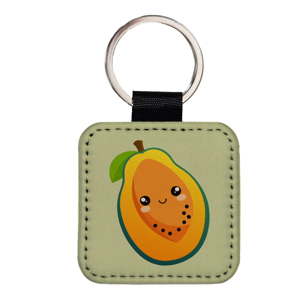 Papaya Cute Happy Fruit Square Faux Leather Keychain