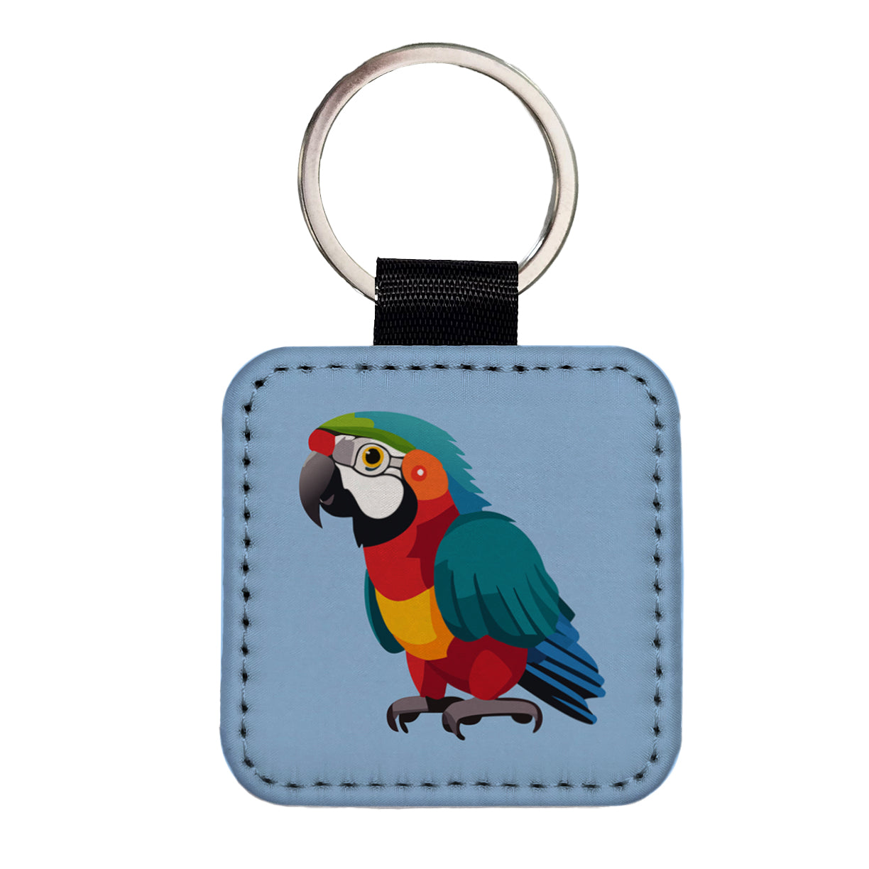 Parrot Bird Colorful Square Faux Leather Keychain