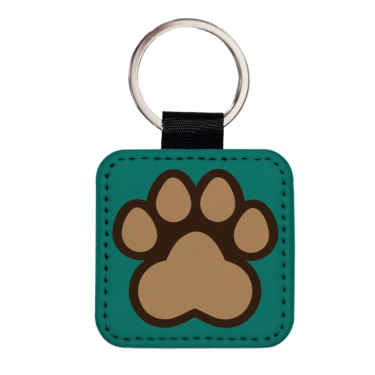Paw Print Dogs Cats Square Faux Leather Keychain