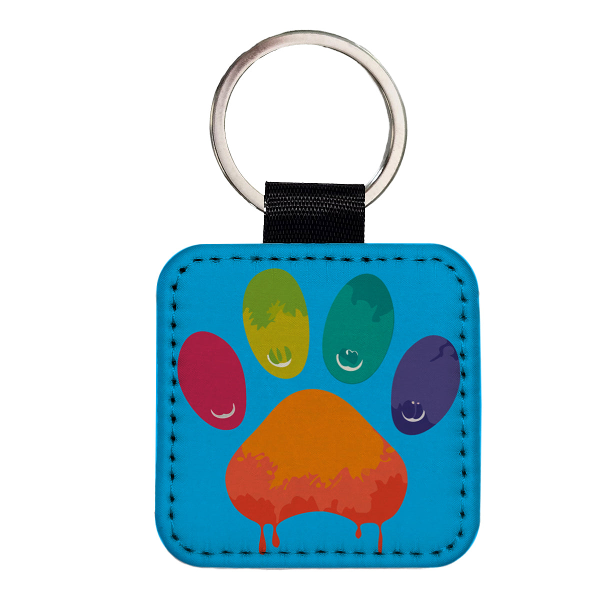 Paw Print Rainbow Dogs Cats Square Faux Leather Keychain