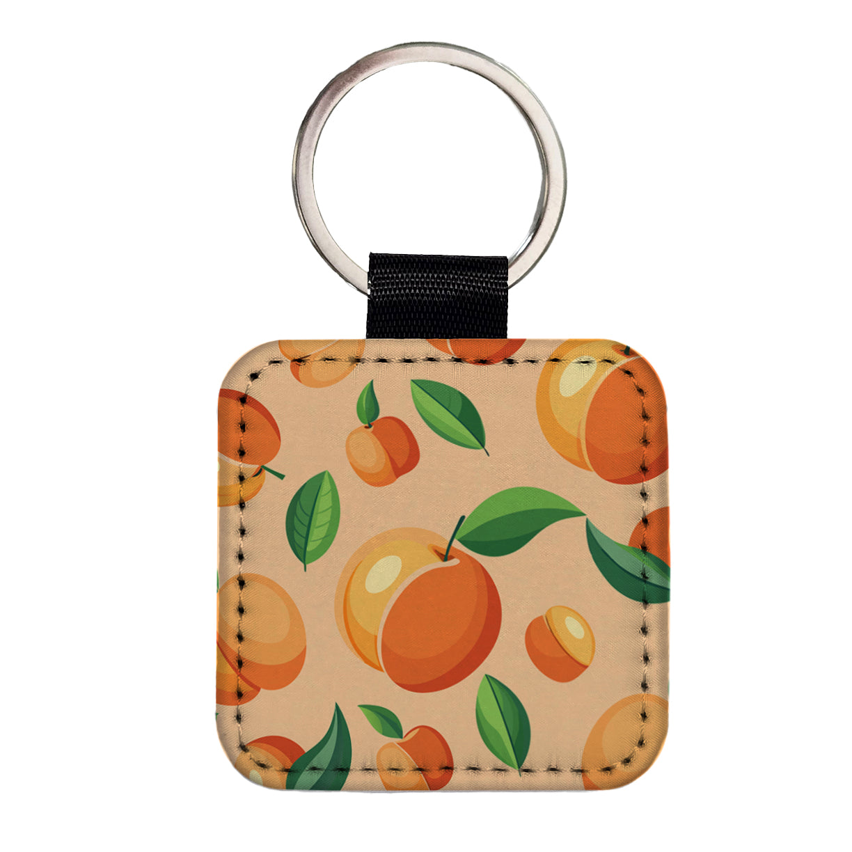 Peaches Scattered Background Pattern Square Faux Leather Keychain