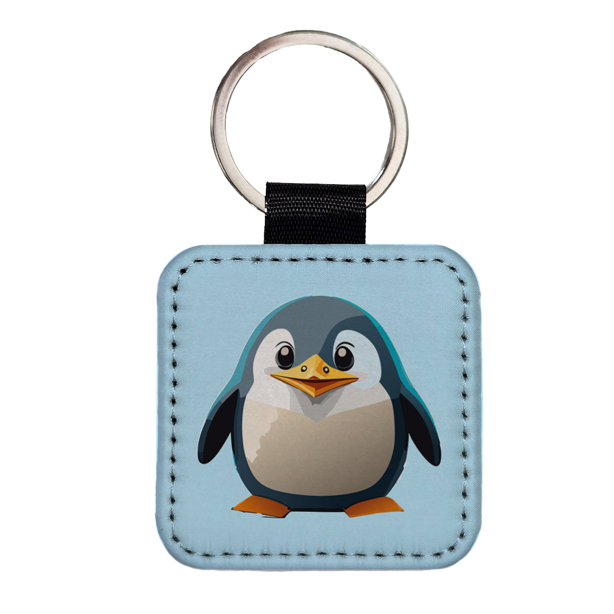 Penguin Standing Square Faux Leather Keychain