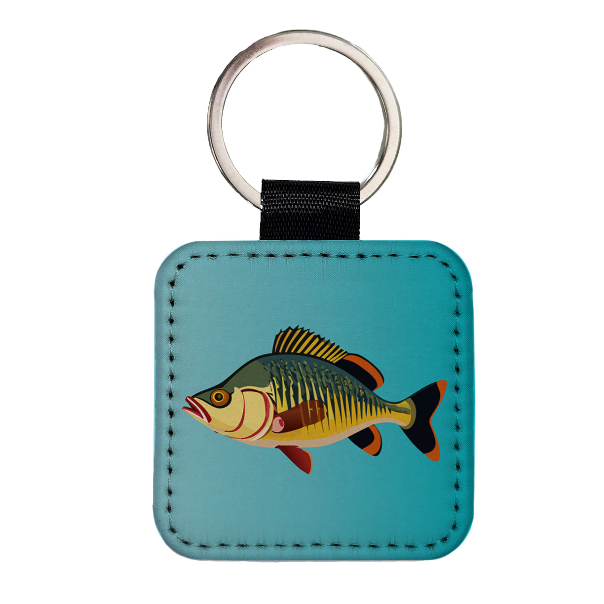 Perch Fish Colorful Fishing Square Faux Leather Keychain