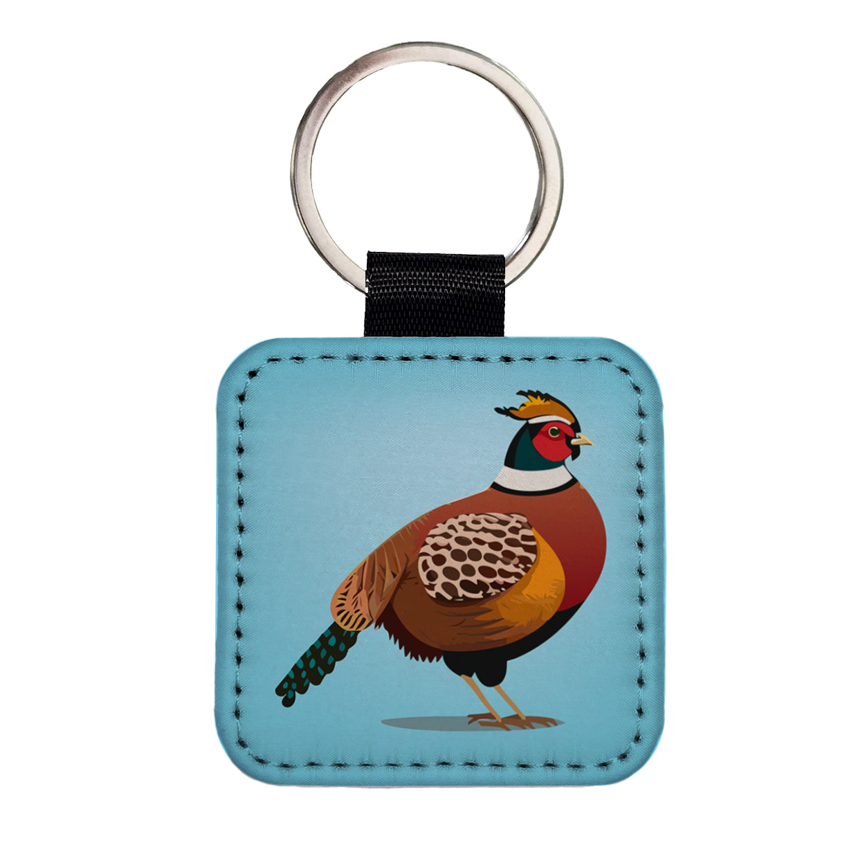 Pheasant Bird Hunting Square Faux Leather Keychain