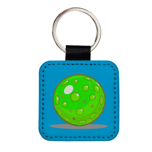 Pickleball Ball Green Square Faux Leather Keychain