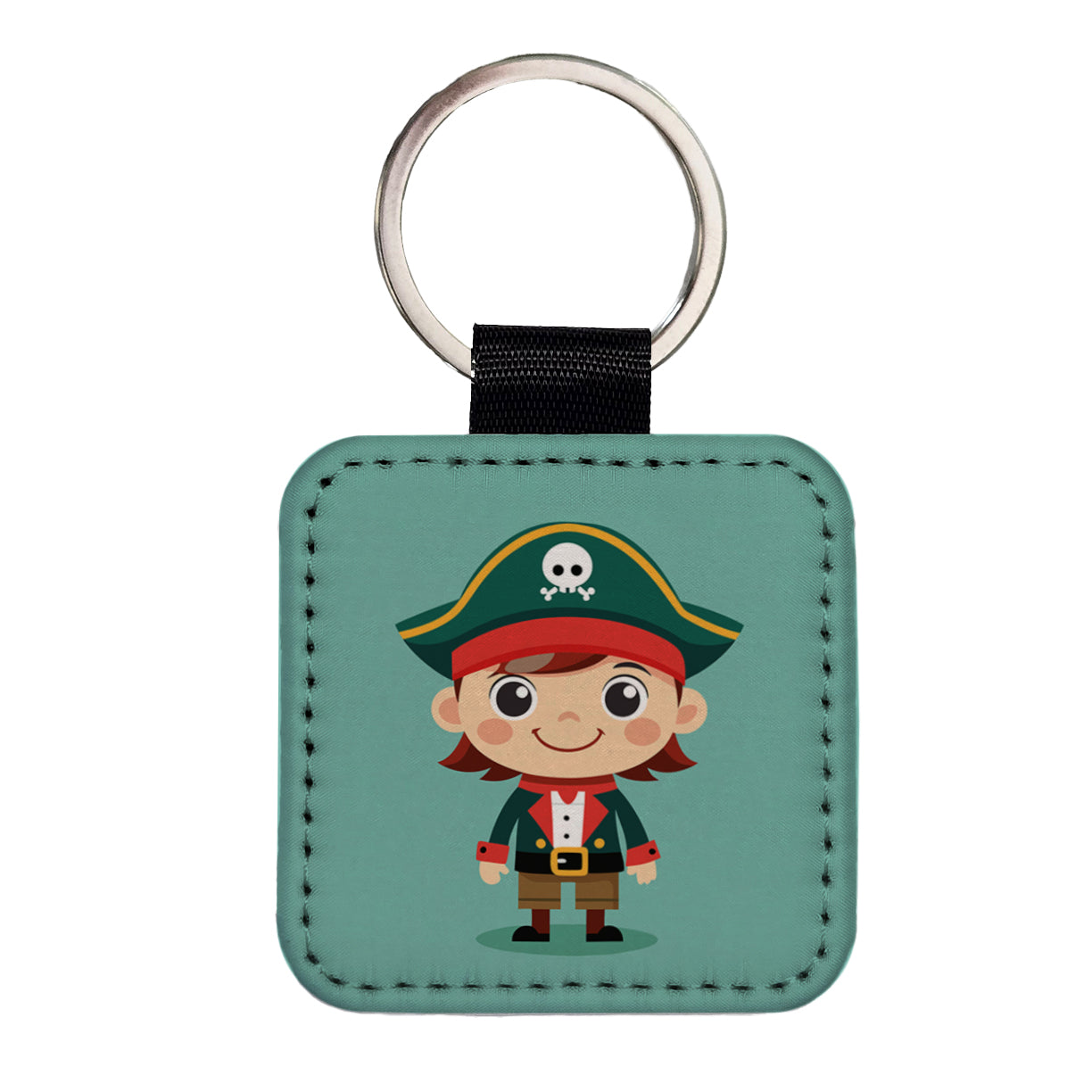 Pirate Cute Square Faux Leather Keychain