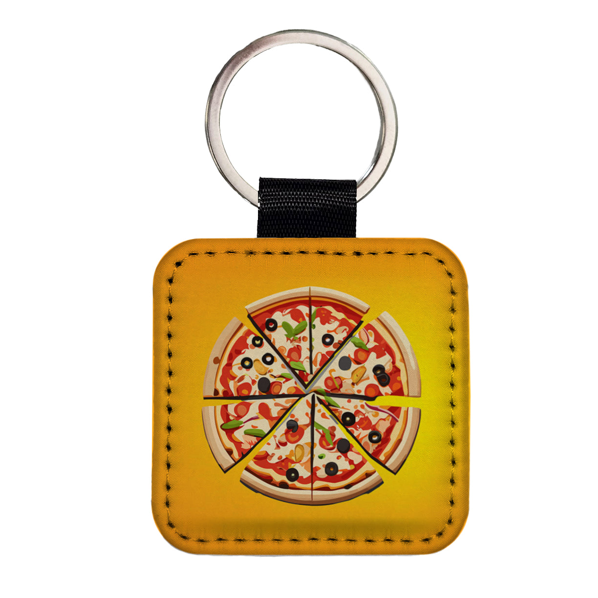 Pizza Sliced Square Faux Leather Keychain