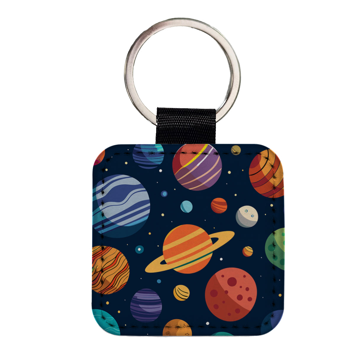 Planets Colorful Pattern Square Faux Leather Keychain