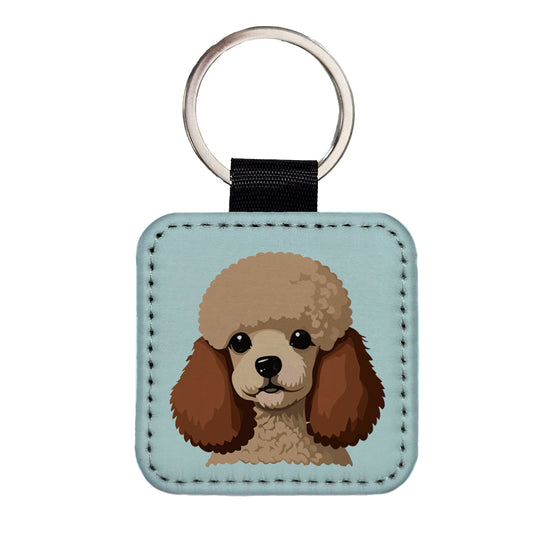 Poodle Head Cute Square Faux Leather Keychain