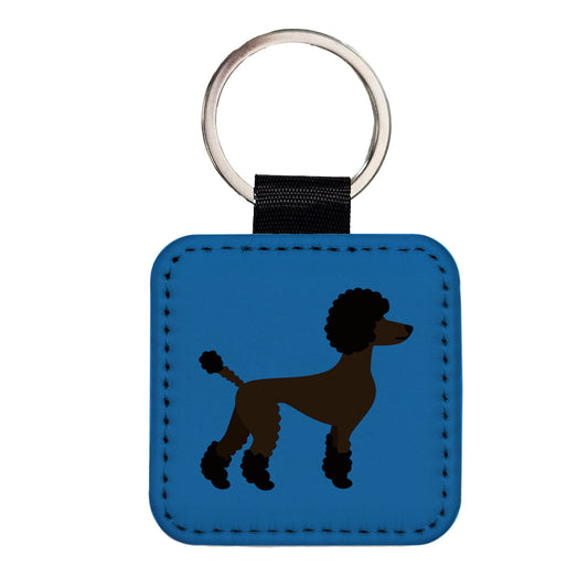 Poodle Silhouette Profile Dog Square Faux Leather Keychain