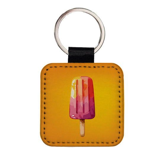 Popsicle Colorful Summer Dessert Square Faux Leather Keychain