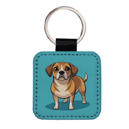 Puggle Dog Square Faux Leather Keychain