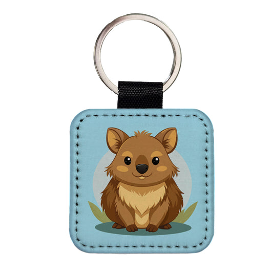 Quokka Cute Australian Animal Square Faux Leather Keychain