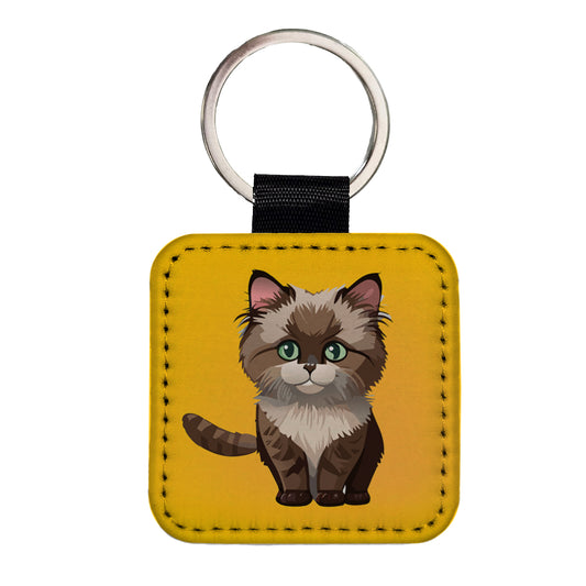 Ragdoll Cat Kitten Square Faux Leather Keychain