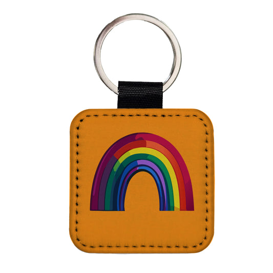 Rainbow Pride Gay LGBTQ Square Faux Leather Keychain