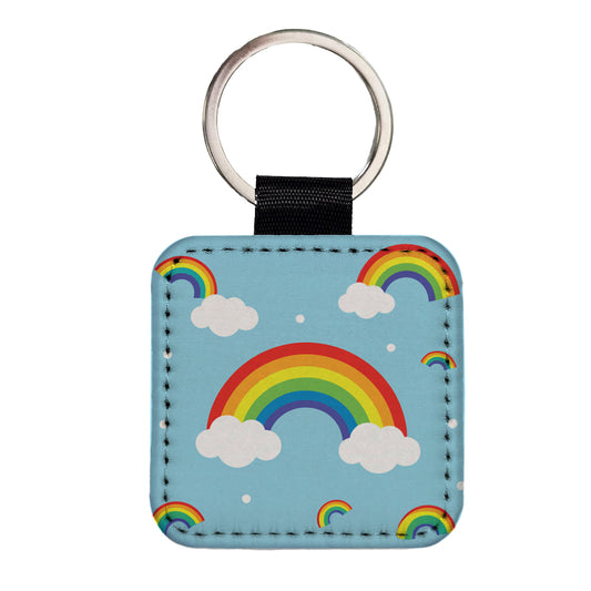 Rainbows Scattered Square Faux Leather Keychain