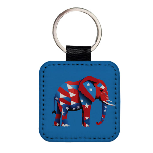 Republican Elephant Patriotic Conservative Vote Square Faux Leather Keychain