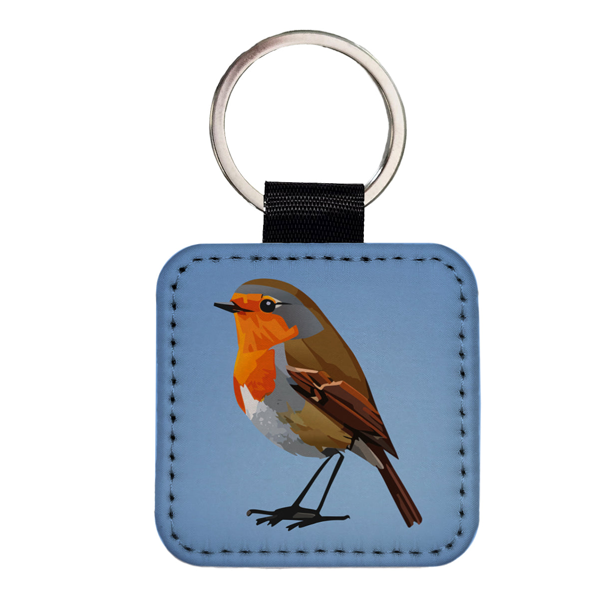 Robin Bird Square Faux Leather Keychain