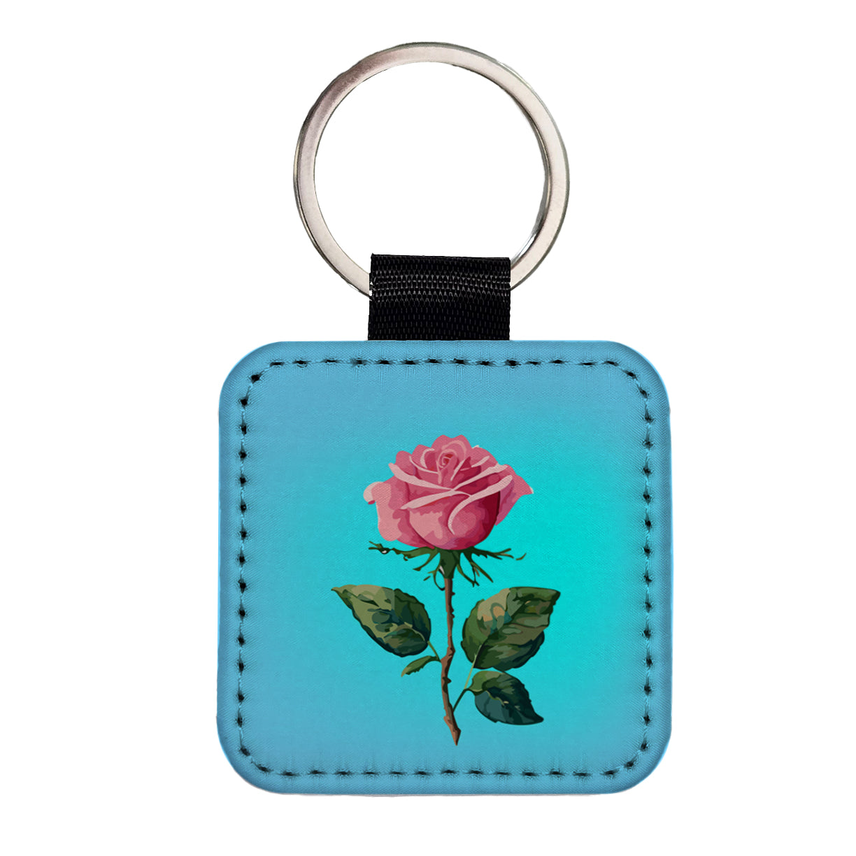 Rose Roses Pink Flower Watercolor Square Faux Leather Keychain