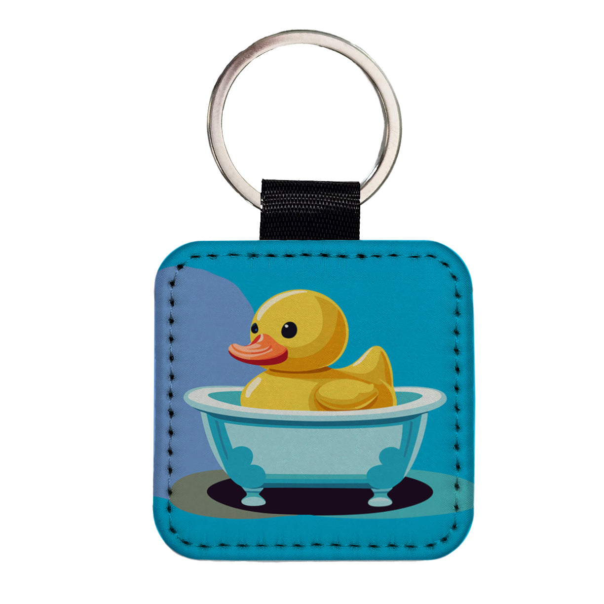 Rubber Ducky Duck Cute Square Faux Leather Keychain