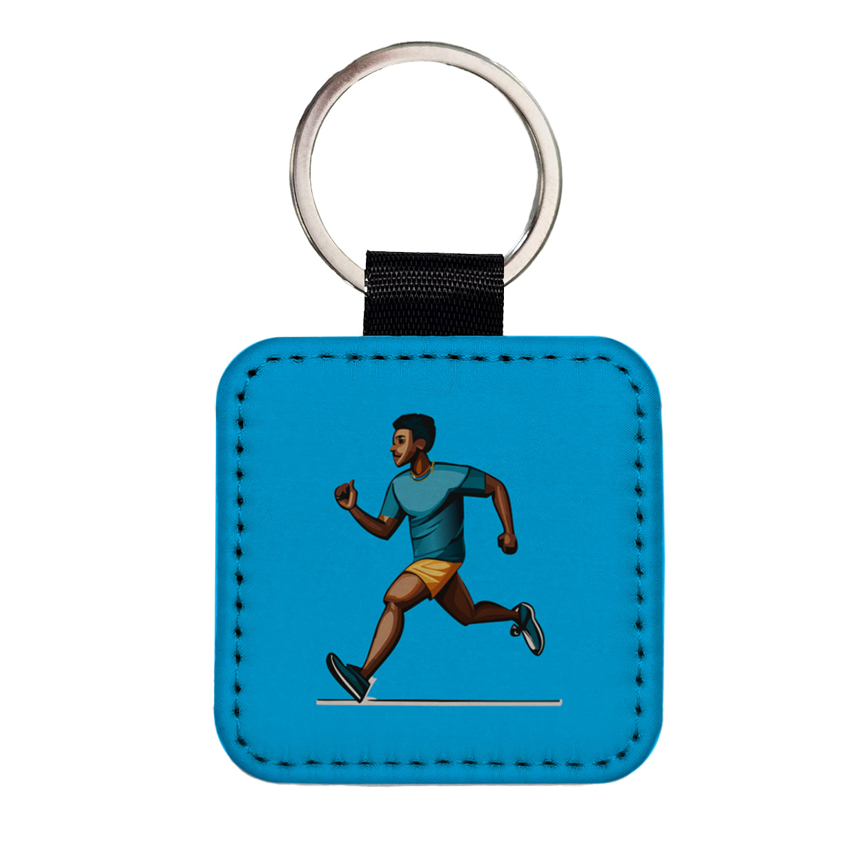 Running Jogging Man Exercise Square Faux Leather Keychain