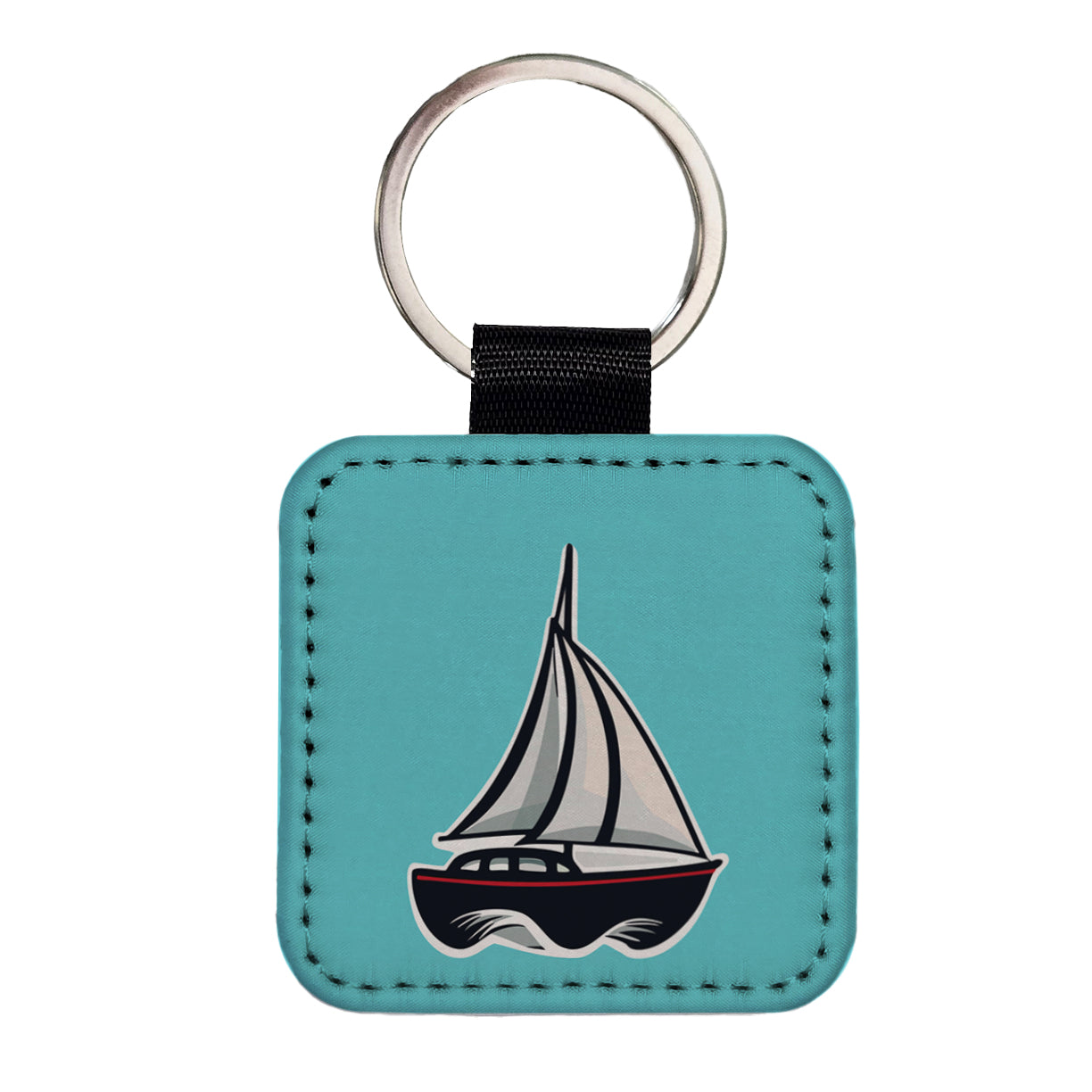 Sailboat Sail Boat Sailing Cute Square Faux Leather Keychain