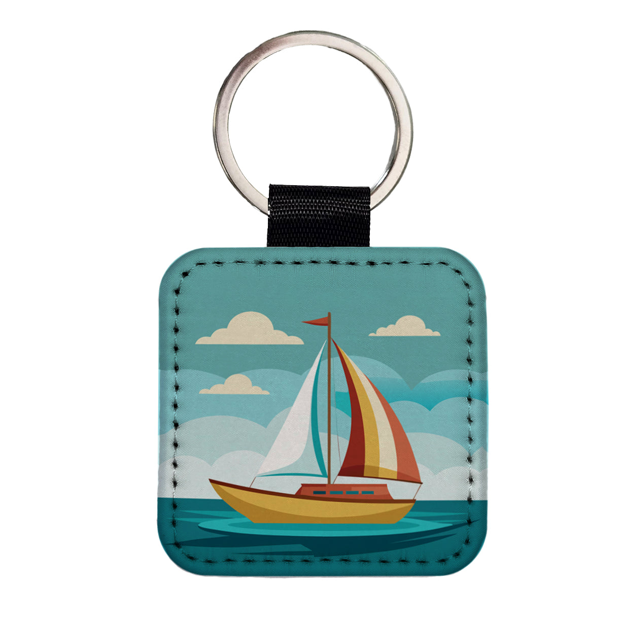 Sailboat Sailing Cute Square Faux Leather Keychain
