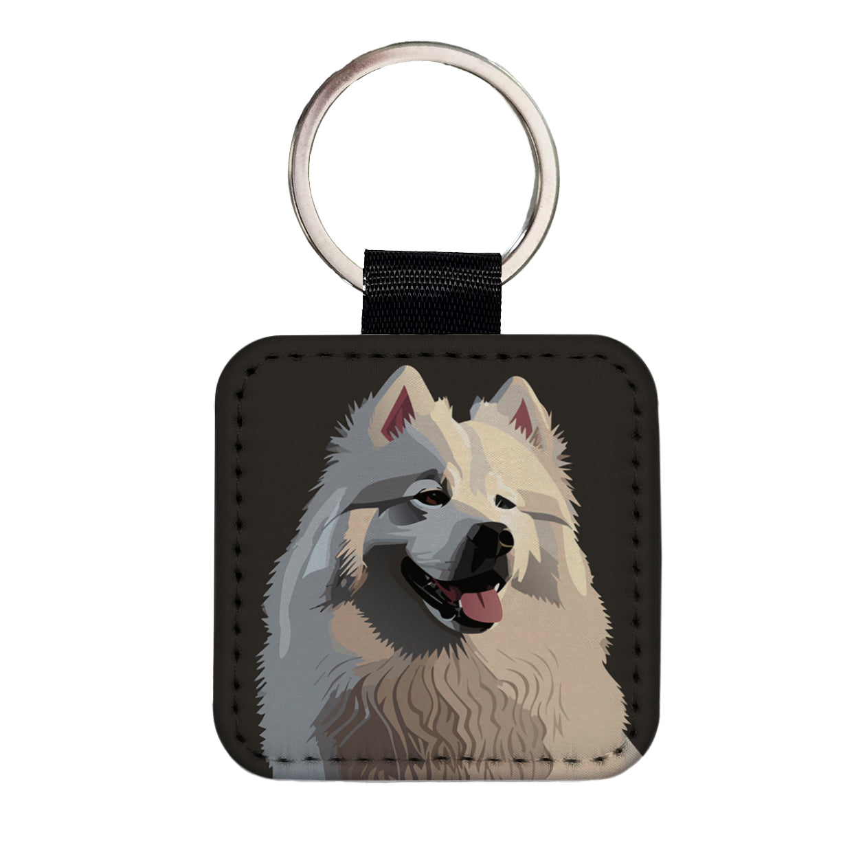 Samoyed Dog Beautiful Square Faux Leather Keychain